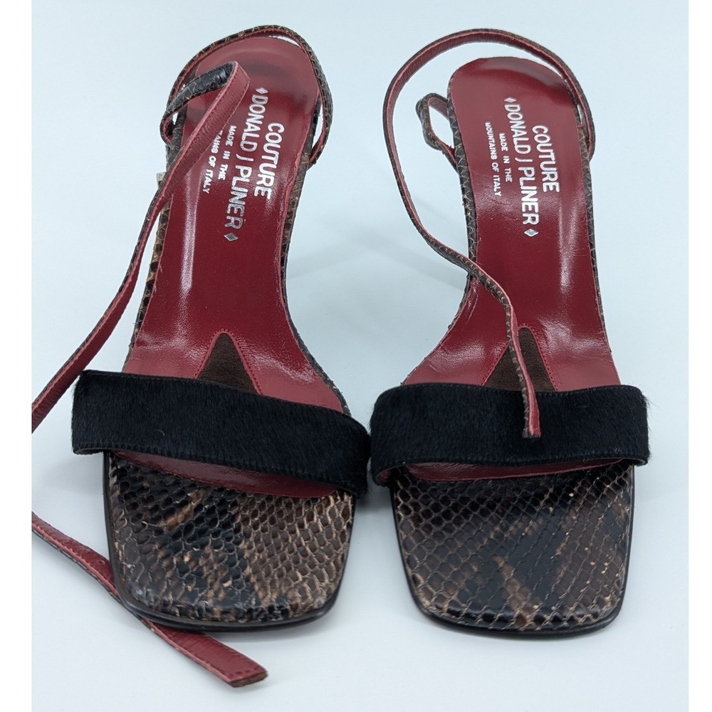 Donald J Pliner Couture Snakeskin Pony Hair Square Toe Sandals Brown Black 8.5M